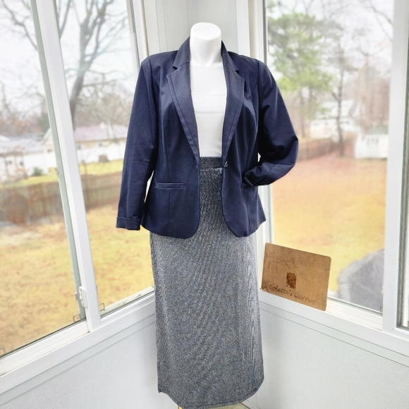 Old Navy High-Waisted Rib-Knit Silver Glittering Shine Maxi Side Slit Skirt - Picture 12 of 12